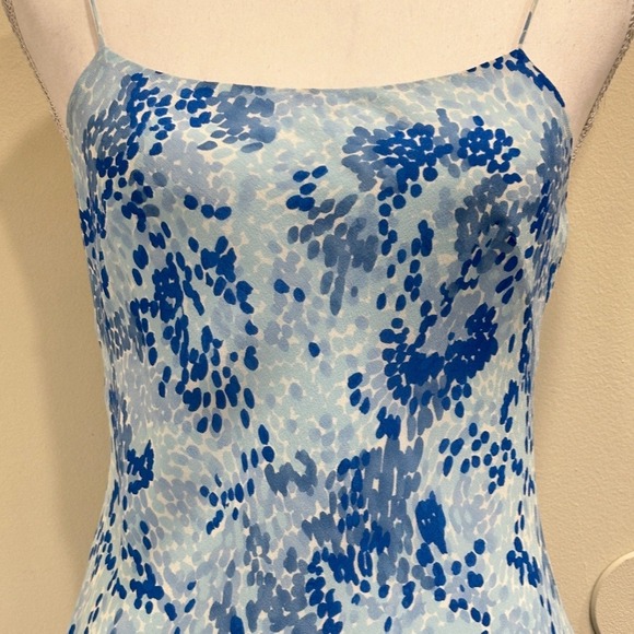 VTG 90s Ann Taylor Blue White Abstract Floral Silk Slip Dress Midi Fairy Size 4 - Picture 2 of 8